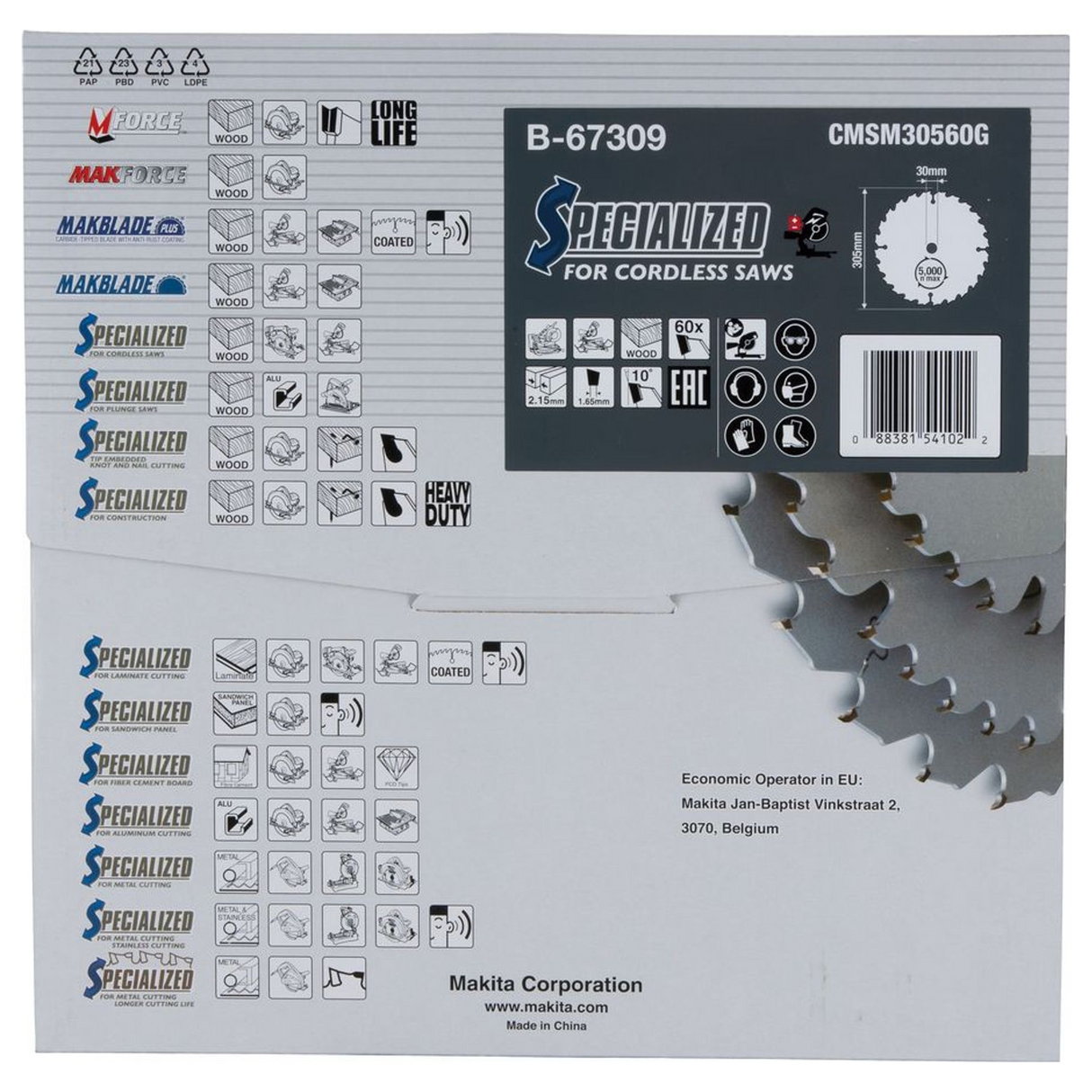 B-67309 - Lame Efficut TCT Makita B-67309 305x30mm 60 dents - Image 5