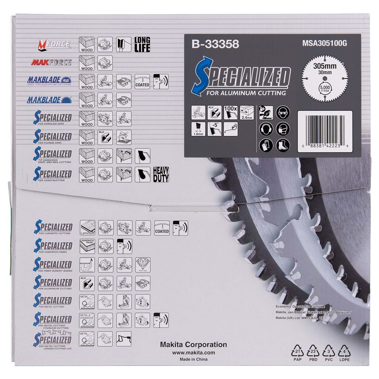 B-33358 - Lame TCT spécialisée Makita B-33358 305x30mm 100T Aluminium - Image 5
