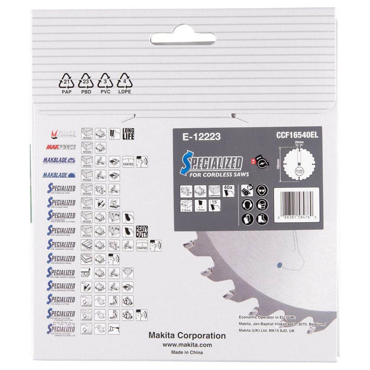 E-12223 - Cirkelzaagblad Makita Efficut E-12223 165x20mm 40T - Afbeelding 6