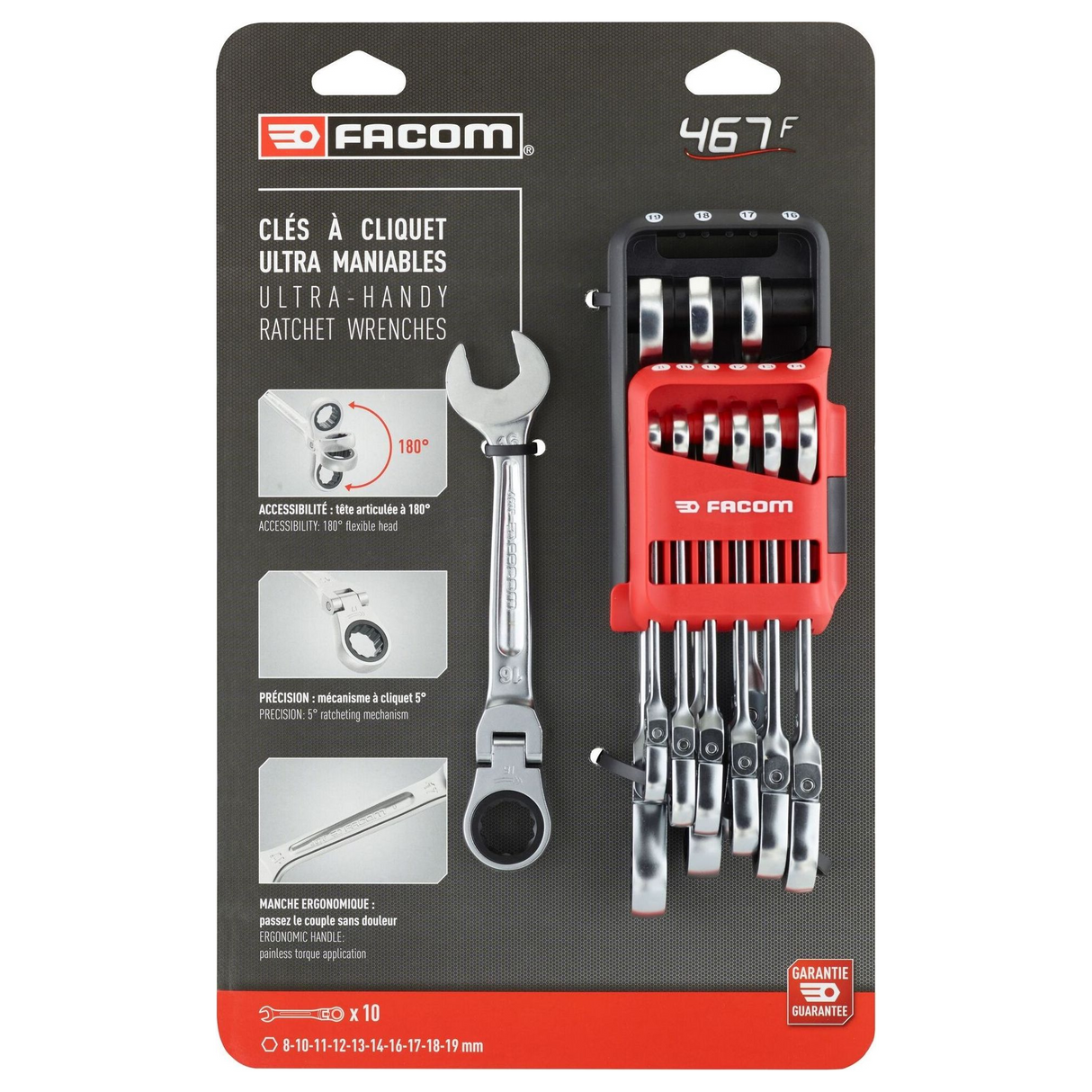 467BF.JP10PB - Ratelsleutelset Flex Facom 467BF-hoofdtelefoon, 10 stuks