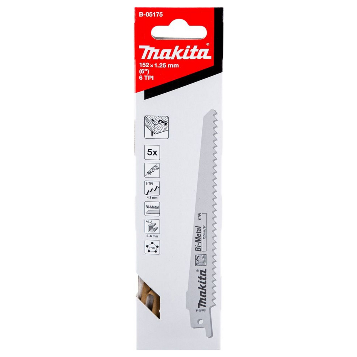 B-05175 - Lames BiM Makita B-05175 pour bois cloué 152 mm 6TPI - Image 3
