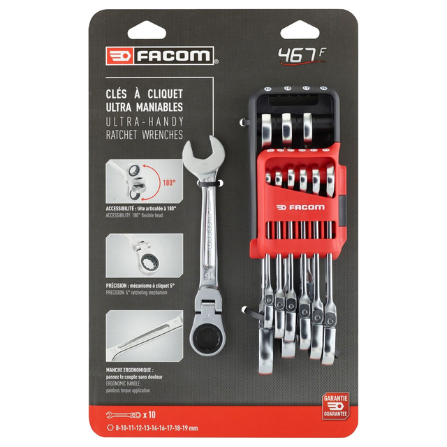 467BF.JP10PB - Ratelsleutelset Flex Facom 467BF-hoofdtelefoon, 10 stuks
