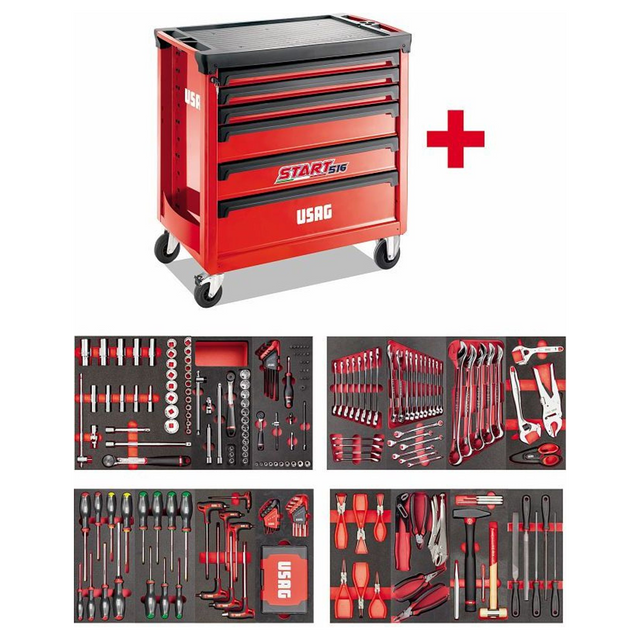 U05160632 - Gereedschapswagen USAG START XL 6 lades met 302-delig assortiment