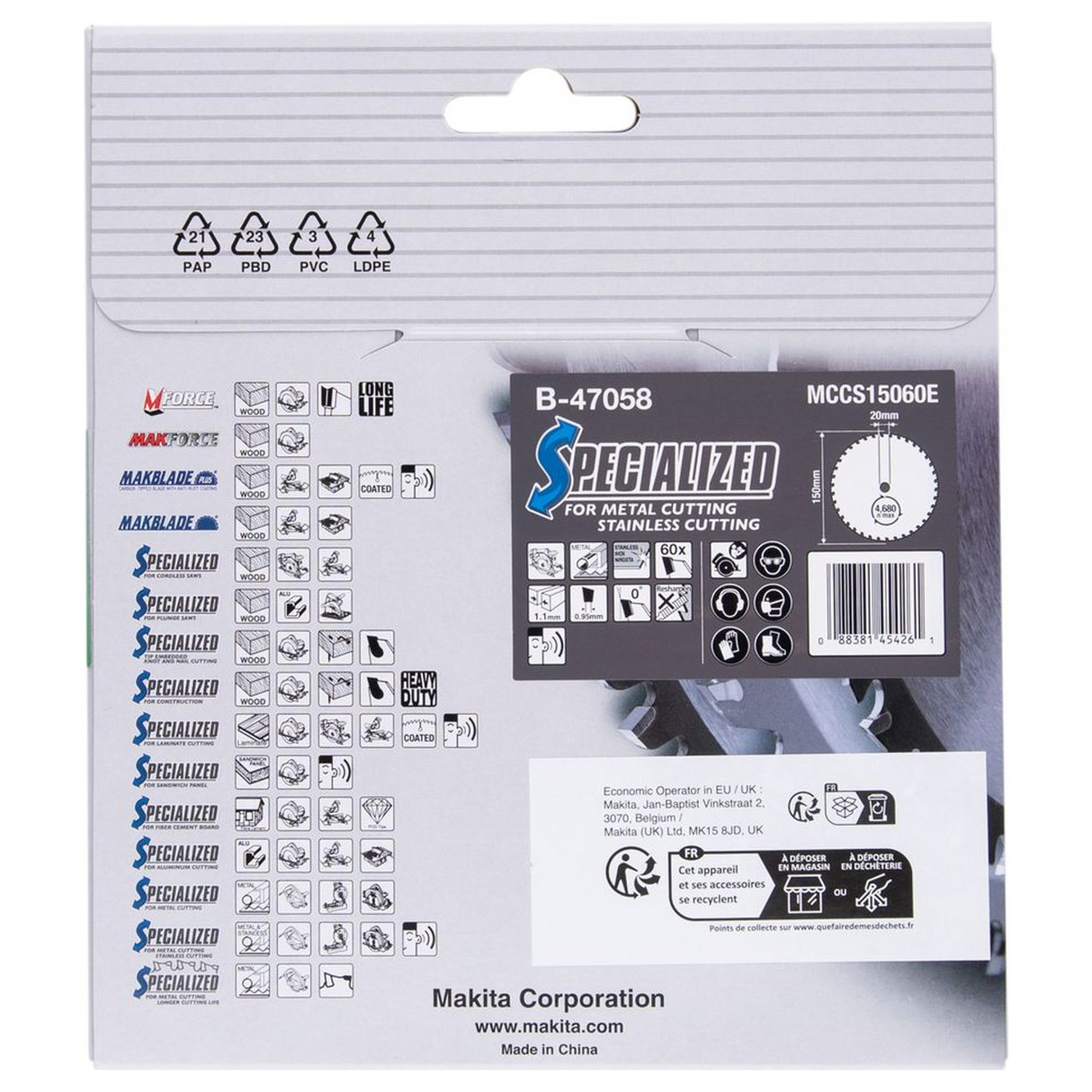 B-47058 - Gespecialiseerd mes Makita B-47058 150x20mm 60T - Afbeelding 4