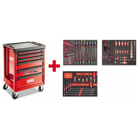 U05160627 - DÉMARRER le chariot USAG 516 ST6MA avec assortiment de 155 pièces pour la réparation automobile