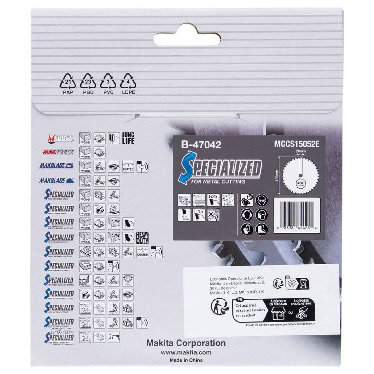 B-47042 - Cirkelzaagblad Makita B-47042 Specialized TCT 150mm 52T - Afbeelding 4